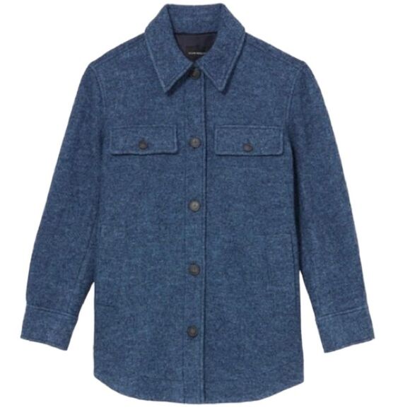Club Monaco Cozy shirt Jacket Shacket Wool Heather Blue Coat Oversize Lined Cozy - Picture 16 of 16